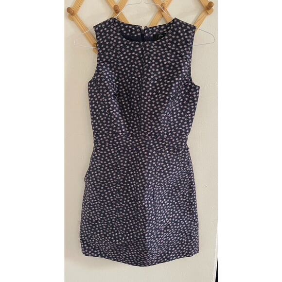 J Crew Sheath Dress Women's 0 Metallic Navy Purple Flowers Mini Sleeveless - Picture 2 of 10
